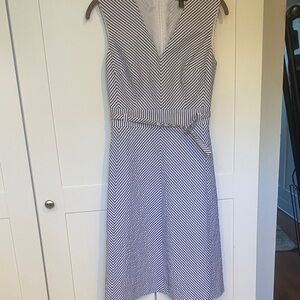 Brooks Brothers Striped Sleeveless V-Neck Midi Dress in Navy and White
